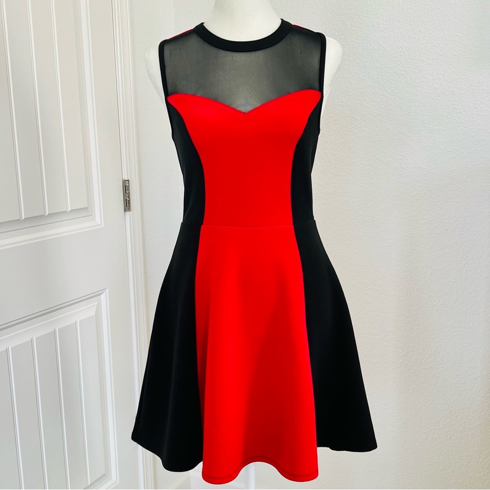 Material Girl Red & Black Color Block Fit & Flare A-line Cocktail Party Dress - Picture 1 of 7